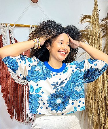 BLUSA GOLINHA - ALTO VERÃO - AZUL -VISCOSE PRÉ LAVADO