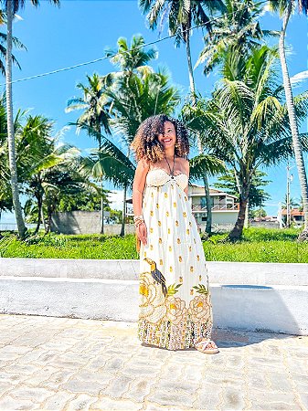 VESTIDO ILHA - RESORT-VISCOSE PRÉ LAVADO E CROCHÊ