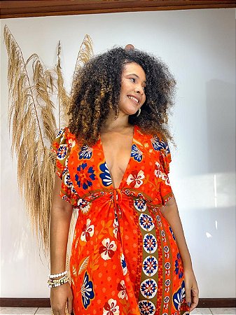 VESTIDO PRISCILLA- ESTAÇÕES-LARANJA-VISCOSE PRÉ LAVADO ,GRAMADURA 140