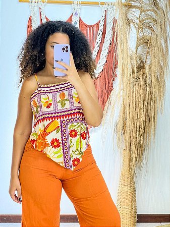 BLUSA PRISCILLA- ESTAÇÕES-LARANJA -VISCOSE PRÉ LAVADO ,GRAMADURA 140