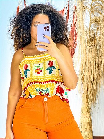 BLUSA PRISCILLA- ESTAÇÕES-AMARELA -VISCOSE PRÉ LAVADO ,GRAMADURA 140