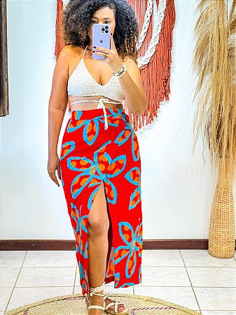 SAIA  LIZ - ESTAÇÕES - VERMELHO - VISCOSE PRÉ LAVADO ,GRAMADURA 140