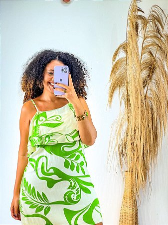 VESTIDO CARLA- ESTAÇÕES-VERDE-VISCOSE PRÉ LAVADO ,GRAMADURA 140