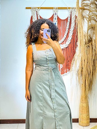 VESTIDO RAFAELA  - OUTONO-LINHO- CINZA