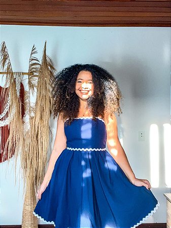 VESTIDO BEATRIZ -CURTO - OUTONO-LINHO TOPÁZIO - AZUL