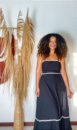 VESTIDO BEATRIZ - OUTONO-LINHO TOPÁZIO - PRETO