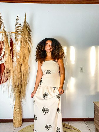 VESTIDO CORDÃO- OUTONO-CREPE BORDADO- BEGE