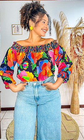 BLUSA LASTEX CIGANINHA- BELEZA TROPICAL -VISCOSE PRÉ LAVADO