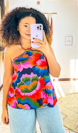 BLUSA LAURA - ESTAÇÕES - FLORES-VISCOSE PRÉ LAVADO