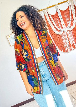 KIMONO  - FLOR DO SERTÃO -COLORIDO - VISCOSE PRÉ LAVADO