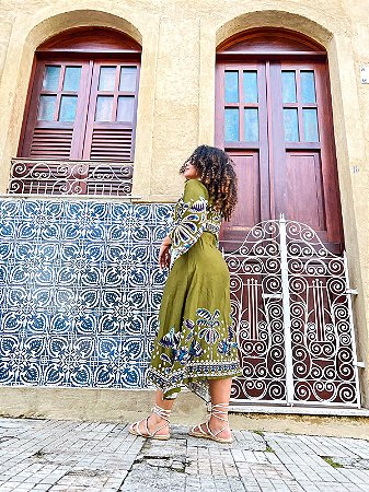 VESTIDO DIANA  - BOHO CHIC-VERDE- VISCOSE PRÉ LAVADO