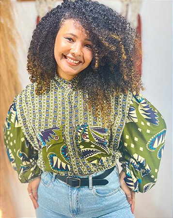 CAMISA BOTÕES-VERDE - BOHO CHIC-VISCOSE PRÉ LAVADA G260