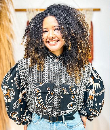 CAMISA BOTÕES-PRETO - BOHO CHIC-VISCOSE PRÉ LAVADA G260