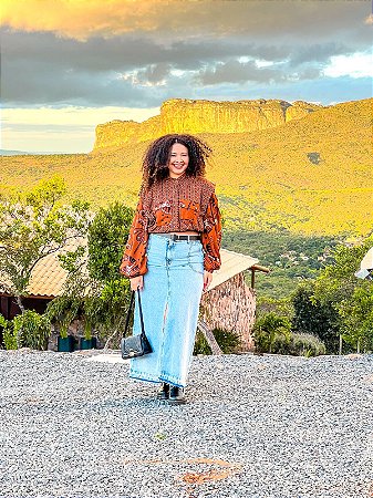 CAMISA BOTÕES-MARROM- BOHO CHIC-VISCOSE PRÉ LAVADA G260