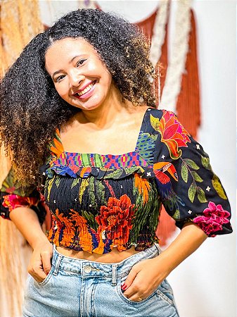 BLUSA PRINCESA - LÍDIA - BOHO - COR PREDOMINANTE- VERMELHO  -VISCOSE PRÉ LAVADO