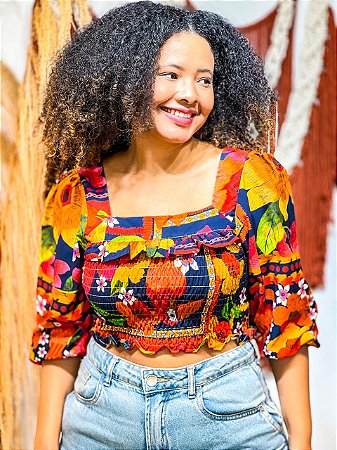 BLUSA PRINCESA - LÍDIA - BOHO - COLORIDO -VISCOSE PRÉ LAVADO