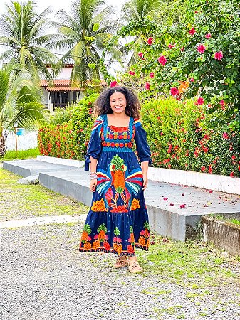 VESTIDO AMÁLIA - BOHO - AZUL-VISCOSE PRÉ LAVADO