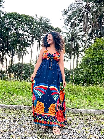 VESTIDO LÍDIA  - BOHO - AZUL-VISCOSE PRÉ LAVADO