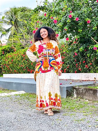 VESTIDO CAMPONESA  - BOHO - BRANCO-VISCOSE PRÉ LAVADO