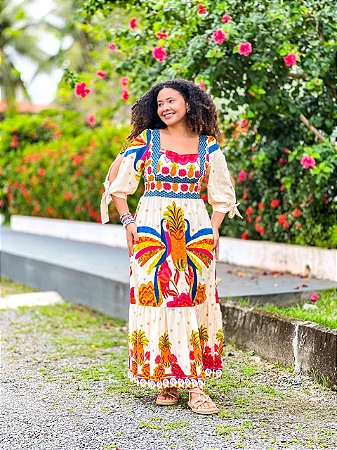 VESTIDO AMÁLIA - BOHO - BRANCO -VISCOSE PRÉ LAVADO