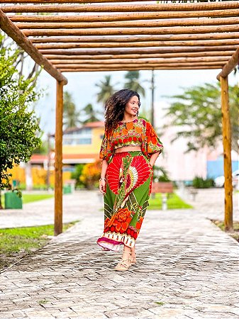 CONJUNTO AMALIA - BOHO -COR PREDOMINANTE- VERDE - VISCOSE PRÉ LAVADO