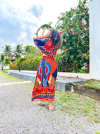 CONJUNTO AMALIA - BOHO -COR PREDOMINANTE- AZUL- VISCOSE PRÉ LAVADO