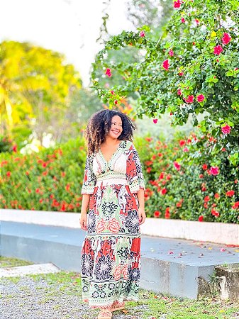 VESTIDO BEATRIZ - BOHO -COR PREDOMINANTE- VERDE- VISCOSE PRÉ LAVADO