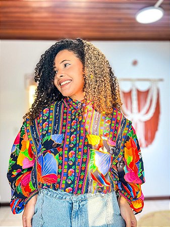CAMISA BOTÕES- BELEZA TROPICAL -VISCOSE PRÉ LAVADO