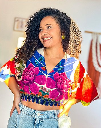 CROPPED LÍDIA  - BOHO - COLORIDO -VISCOSE PRÉ LAVADO