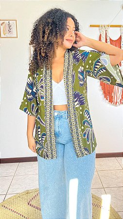 KIMONO  - BOHO CHIC-VERDE - VISCOSE PRÉ LAVADO