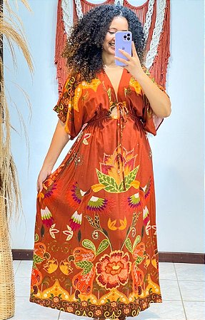 VESTIDO LUANA - BOHO - MARROM-VISCOSE PRÉ LAVADO