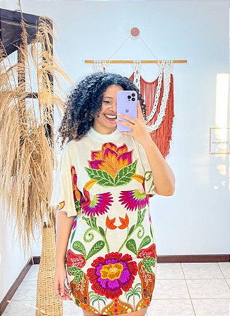 VESTIDO GOLINHA- BOHO -BRANCO -VISCOSE PRÉ LAVADO