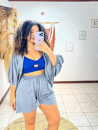 CONJUNTO KIMONO LASTEX - ESTAÇÕES-CINZA -VISCOSE PRÉ LAVADO ,GRAMADURA 140