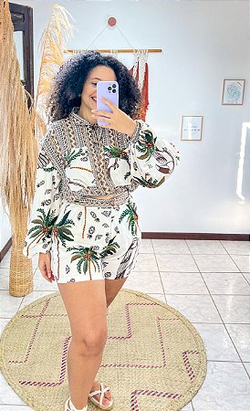 SHORT VISCOSE - PÔR DO SOL -BRANCO- VISCOSE PRÉ LAVADO