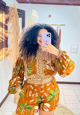 SHORT VISCOSE - PÔR DO SOL -MARROM - VISCOSE PRÉ LAVADO