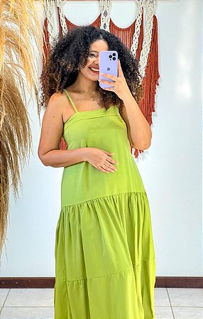 VESTIDO BATINHA - PRIMAVERA VERÃO -VERDE-VISCOSE PRÉ LAVADO ,GRAMADURA 140