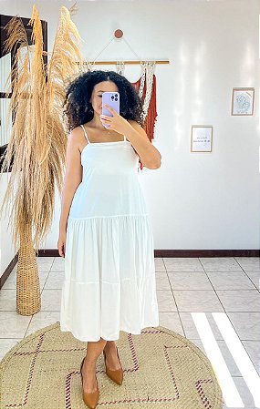 VESTIDO BATINHA - PRIMAVERA VERÃO -BRANCO -VISCOSE PRÉ LAVADO ,GRAMADURA 140