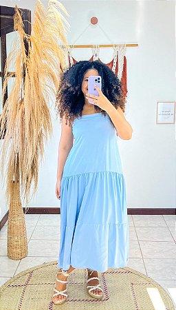 VESTIDO BATINHA - PRIMAVERA VERÃO -AZUL -VISCOSE PRÉ LAVADO ,GRAMADURA 140