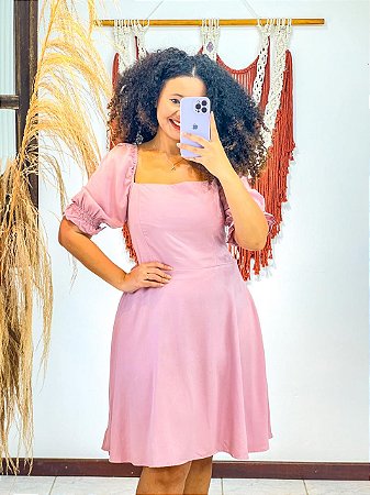 VESTIDO CAROLINE- PRIMAVERA VERÃO -ROSA-VISCOSE PRÉ LAVADO ,GRAMADURA 140