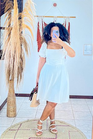 VESTIDO CAROLINE- PRIMAVERA VERÃO -BRANCO-VISCOSE PRÉ LAVADO ,GRAMADURA 140