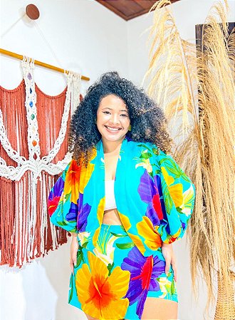 CONJUNTO AMORA- PRIMAVERA VERÃO -AZUL -VISCOSE PRÉ LAVADO ,GRAMADURA 140