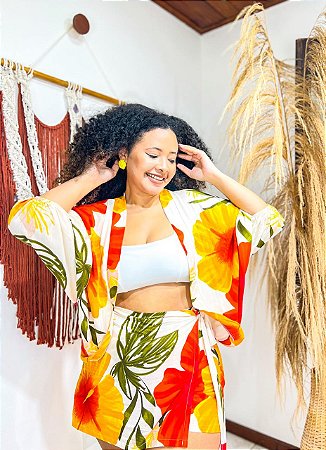CONJUNTO AMORA- PRIMAVERA VERÃO -LARANJA -VISCOSE PRÉ LAVADO ,GRAMADURA 140