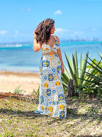 CONJUNTO LUZ- PRIMAVERA VERÃO - AMARELO -FLUITY POLIAMIDA