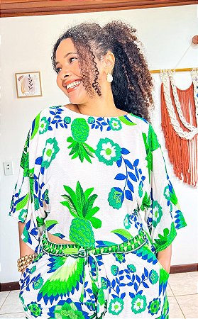 CONJUNTO PAULA - PRIMAVERA VERÃO -VERDE -VISCOSE PRÉ LAVADO GRAMADURA 140