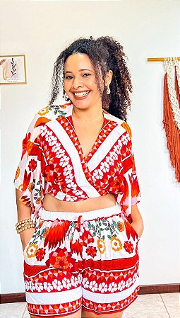 CONJUNTO PAULA - PRIMAVERA VERÃO -LARANJA-VISCOSE PRÉ LAVADO GRAMADURA 140