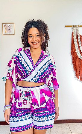 CONJUNTO PAULA - PRIMAVERA VERÃO -LILÁS -VISCOSE PRÉ LAVADO GRAMADURA 140