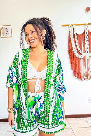 CONJUNTO LETÍCIA- PRIMAVERA VERÃO -VERDE -VISCOSE PRÉ LAVADO ,GRAMADURA 140