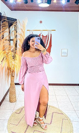 SAIA  LIZ - PRIMAVERA VERÃO -ROSA CHÁ-VISCOSE PRÉ LAVADO ,GRAMADURA 140