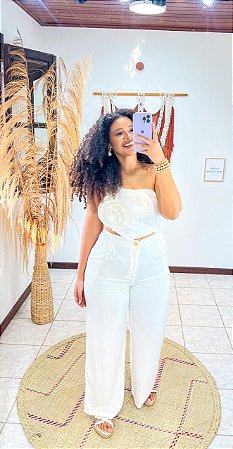 CONJUNTO FLOR- PRIMAVERA VERÃO -BRANCO -VISCOSE PRÉ LAVADO ,GRAMADURA 140
