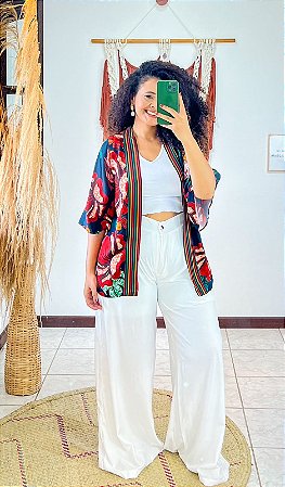 KIMONO  - PRAIA URBANA -VERMELHO - VISCOSE PRÉ LAVADO
